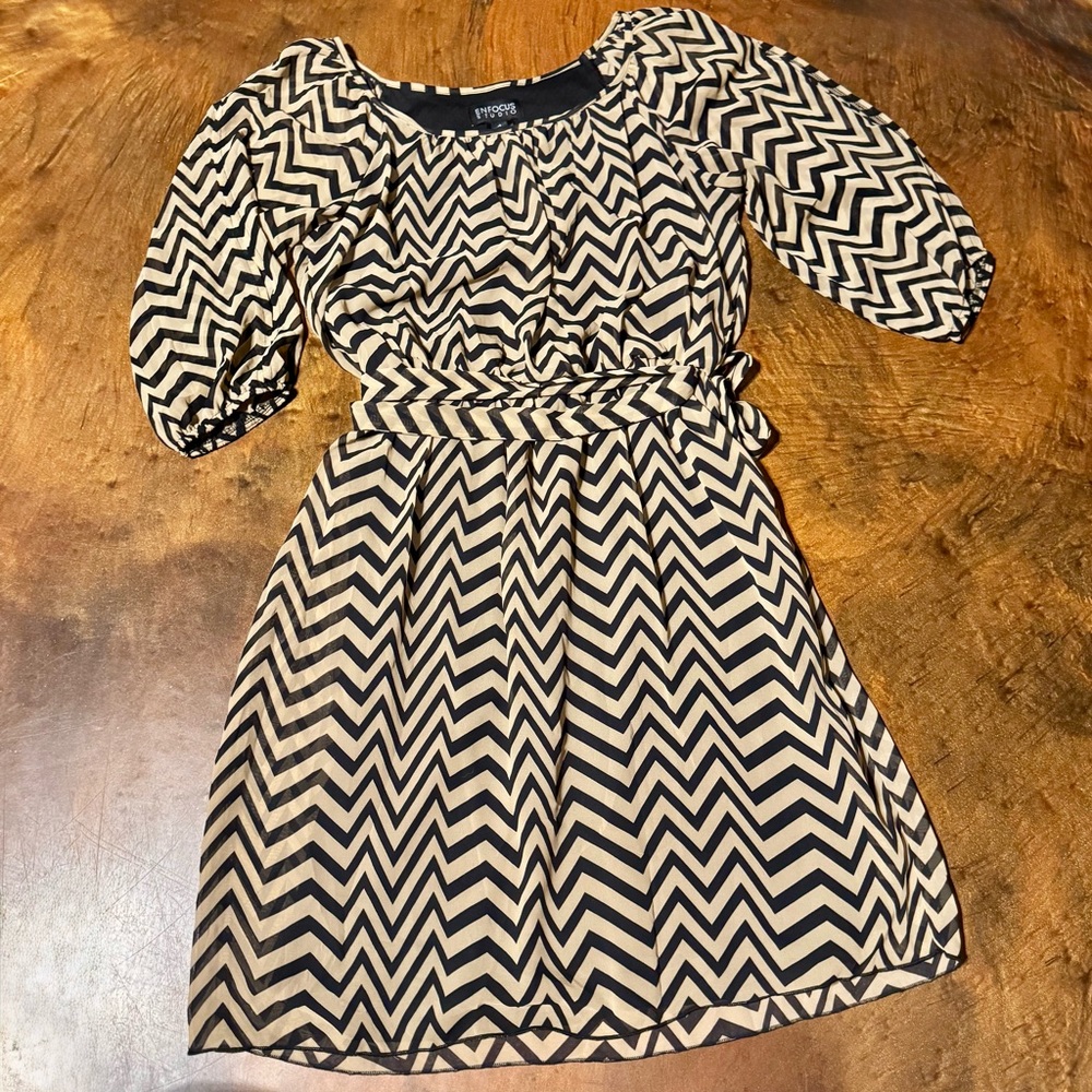 Enfocus Studio Black and Tan Chevron‎ Dress